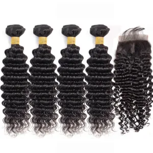 Deep Wave Brazilian Hair Bundles with 5x5 HD Lace Closure PSB05