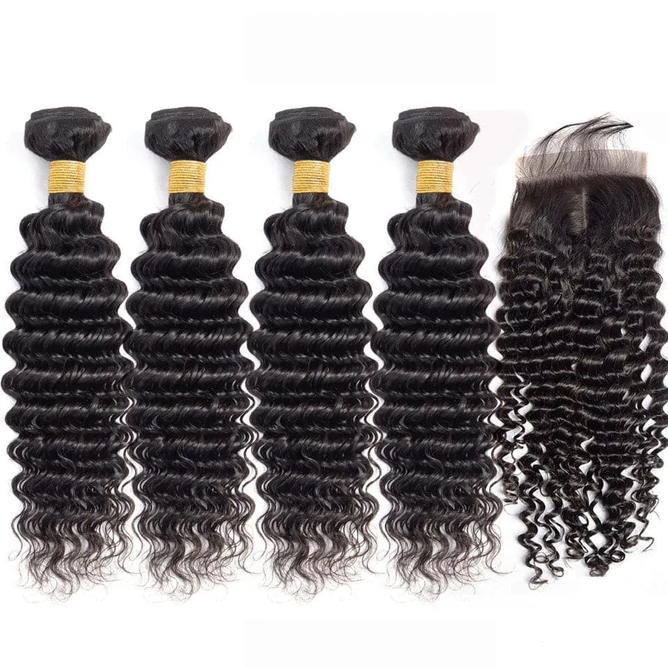 Deep Wave Brazilian Hair Bundles with 5x5 HD Lace Closure PSB05