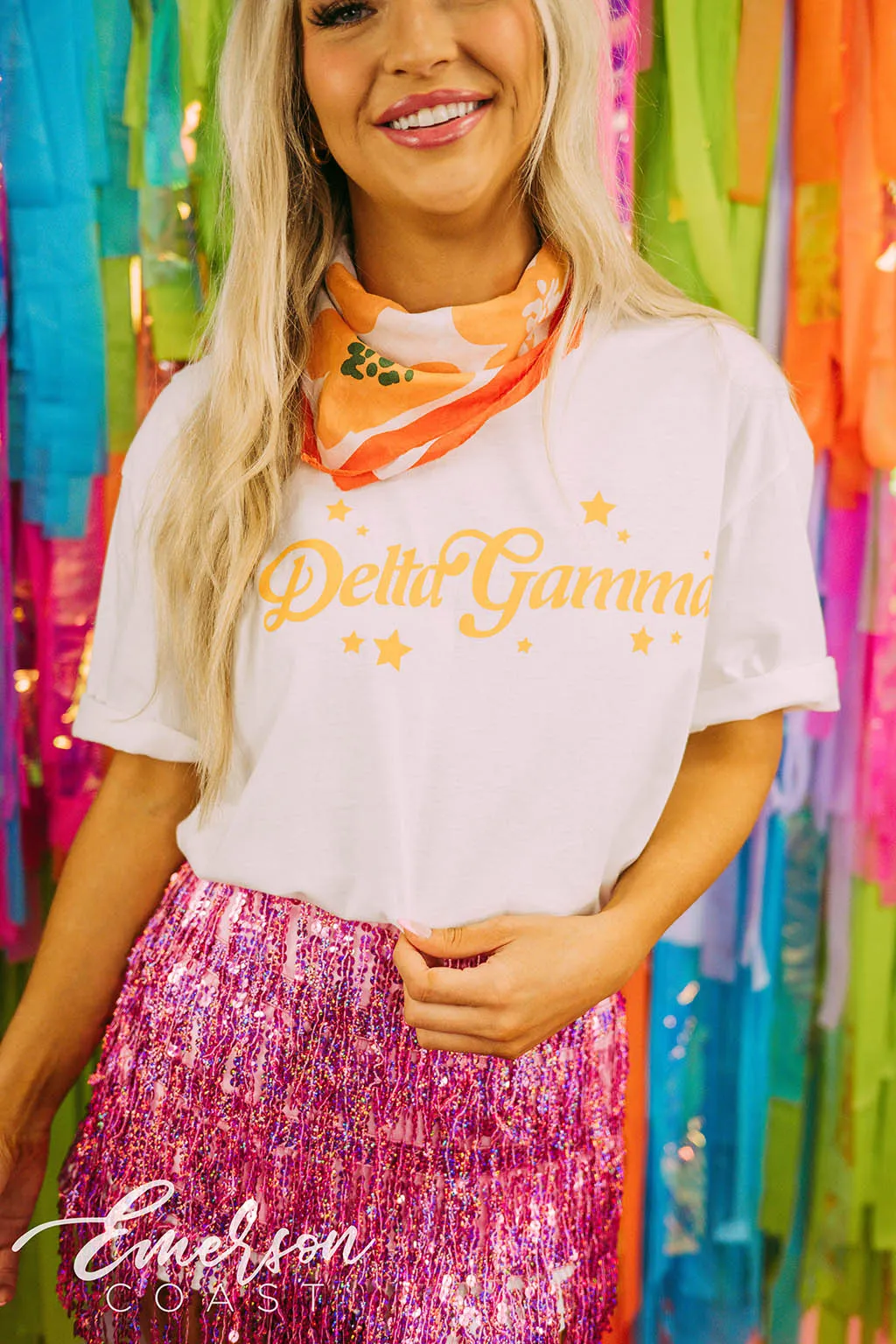 Delta Gamma Bid Day Simple Yellow Stars Tee
