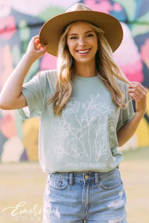Delta Phi Epsilon Floral Dusty Blue Tee