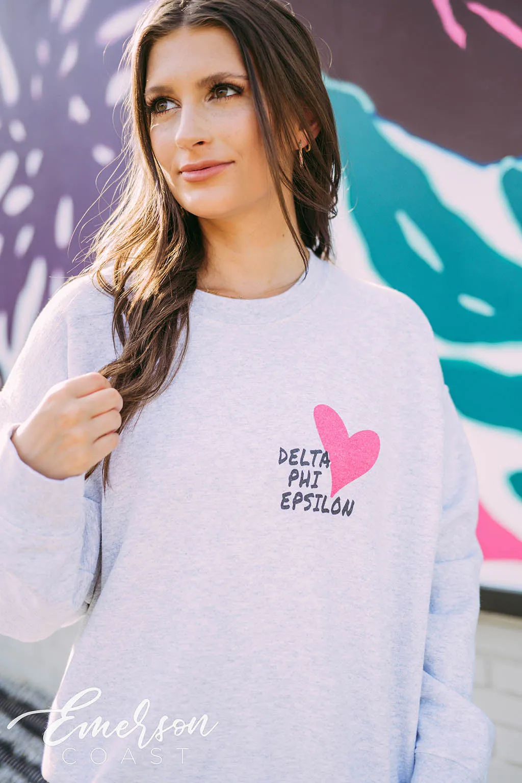 Delta Phi Epsilon PR Heart Ash Crewneck