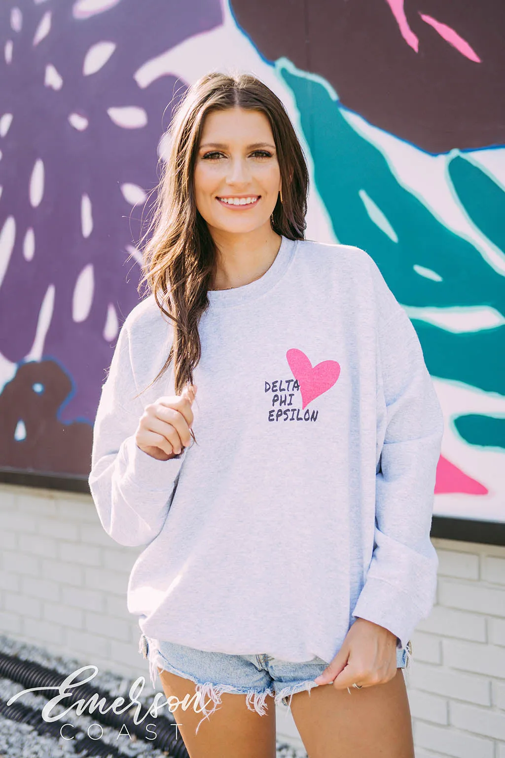 Delta Phi Epsilon PR Heart Ash Crewneck