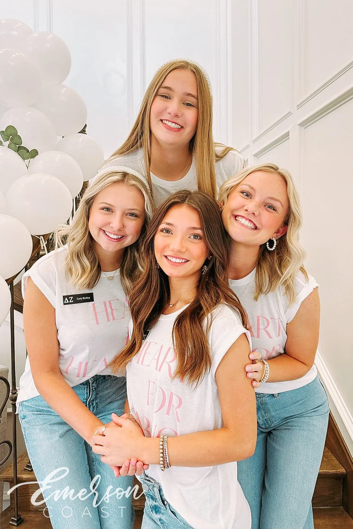 Delta Zeta Heart For Hearing Simple Rolled Cuff Tee