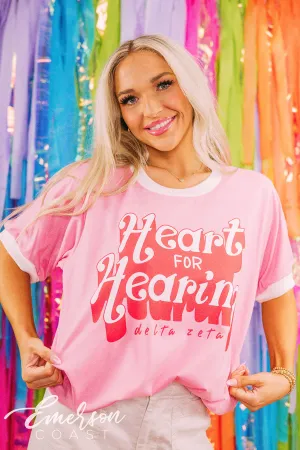 Delta Zeta Philanthropy Heart For Hearing Simple Ringer Tee