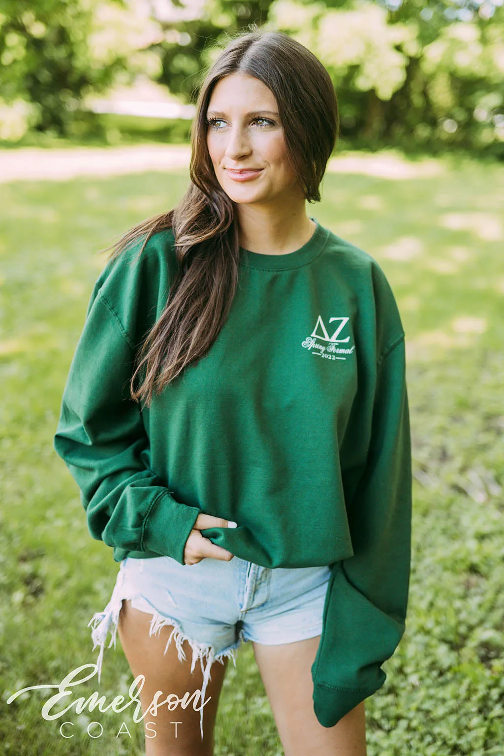 Delta Zeta Spring Formal Green Crewneck