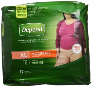 Depend FIT-FLEX Incontinence Underwear for Women, Moderate Absorbency, XL, Tan (Packaging may vary)