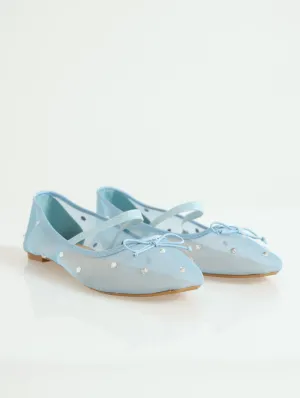 Diamnted Crusted Mesh Square Toe Pump - Blue