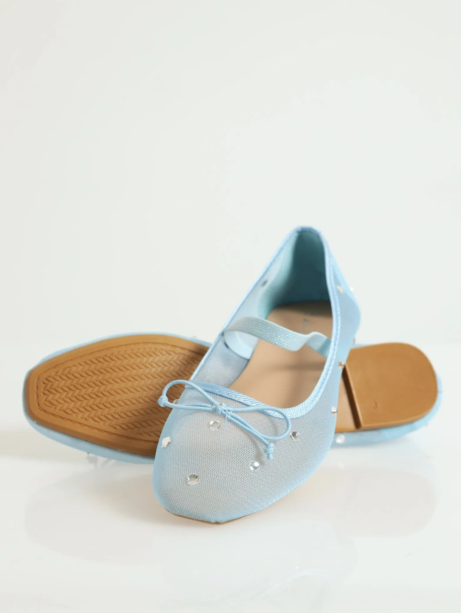 Diamnted Crusted Mesh Square Toe Pump - Blue