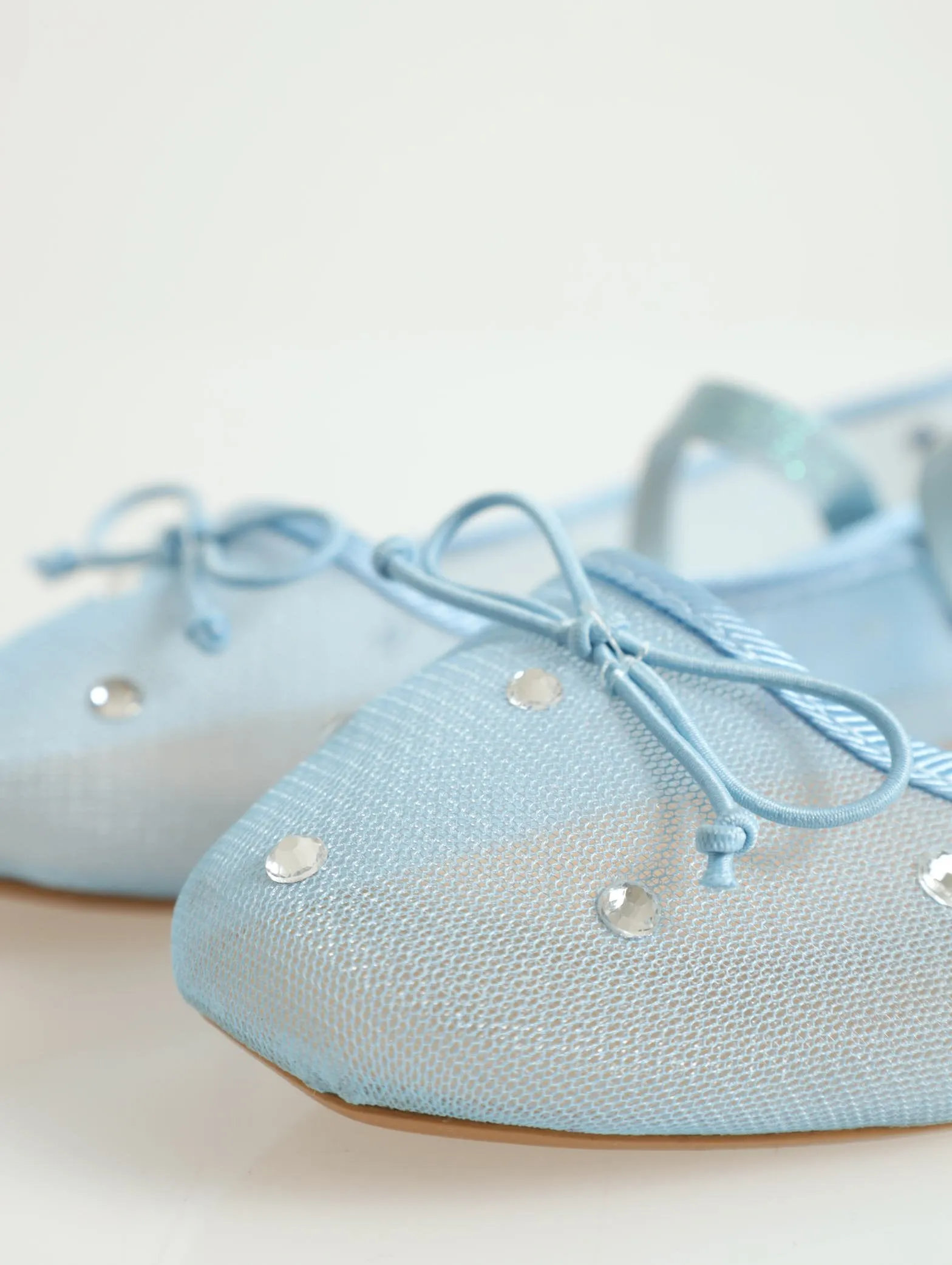 Diamnted Crusted Mesh Square Toe Pump - Blue