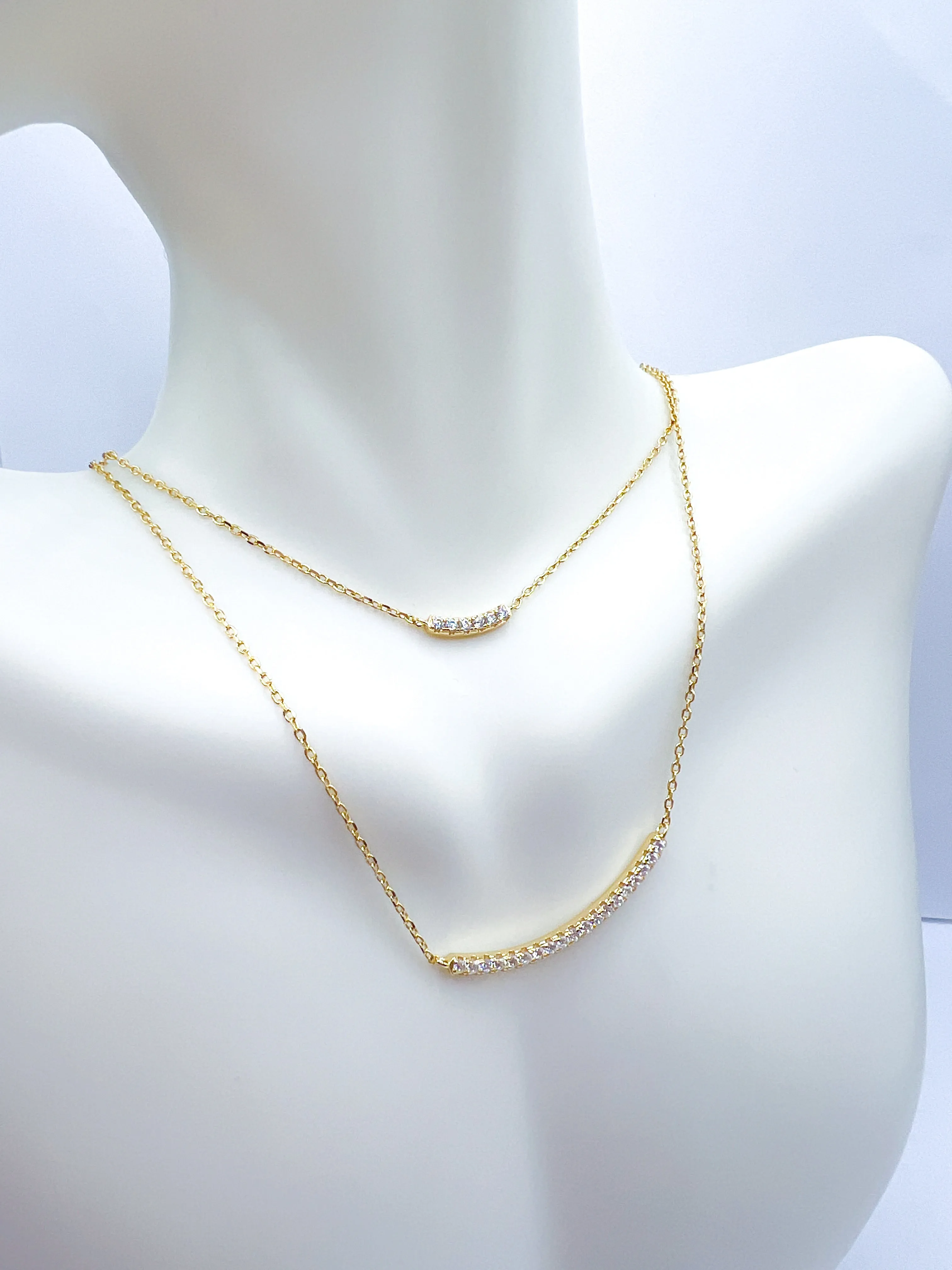 Double CZ Bar Necklace