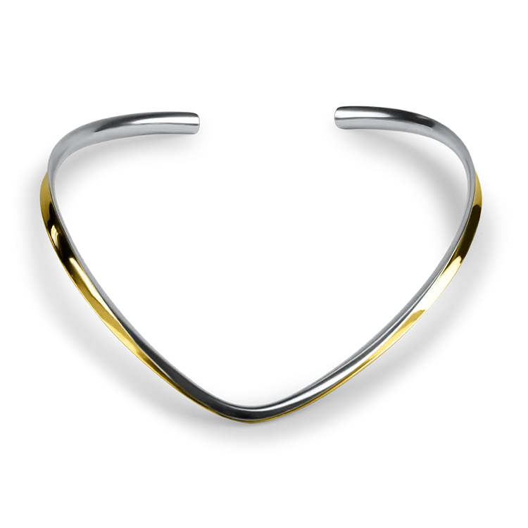 Estate Sterling Silver & 18K Yellow Gold Nancy Linkin "Veed" Collar Necklace
