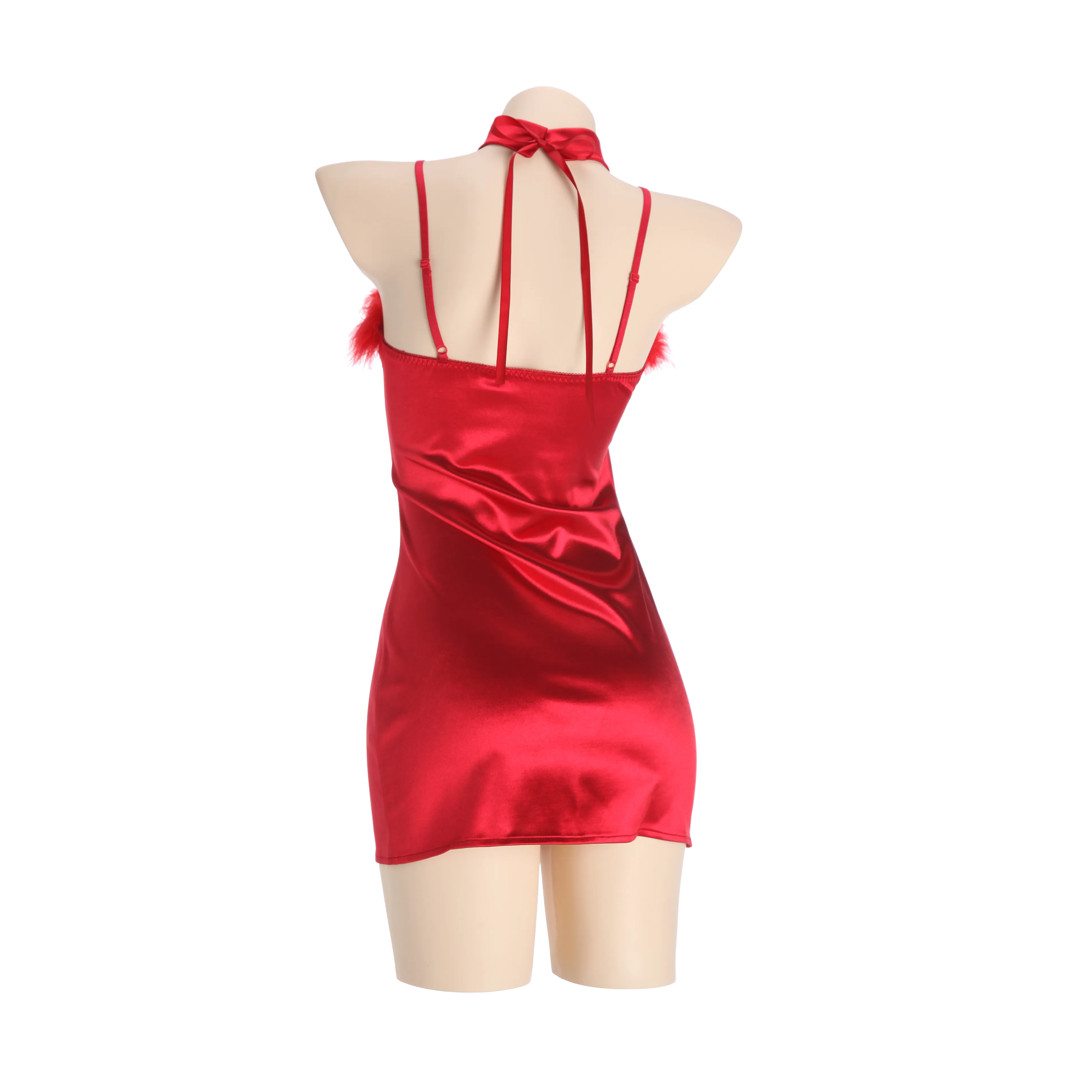Feather Trim Satin Slip Dress