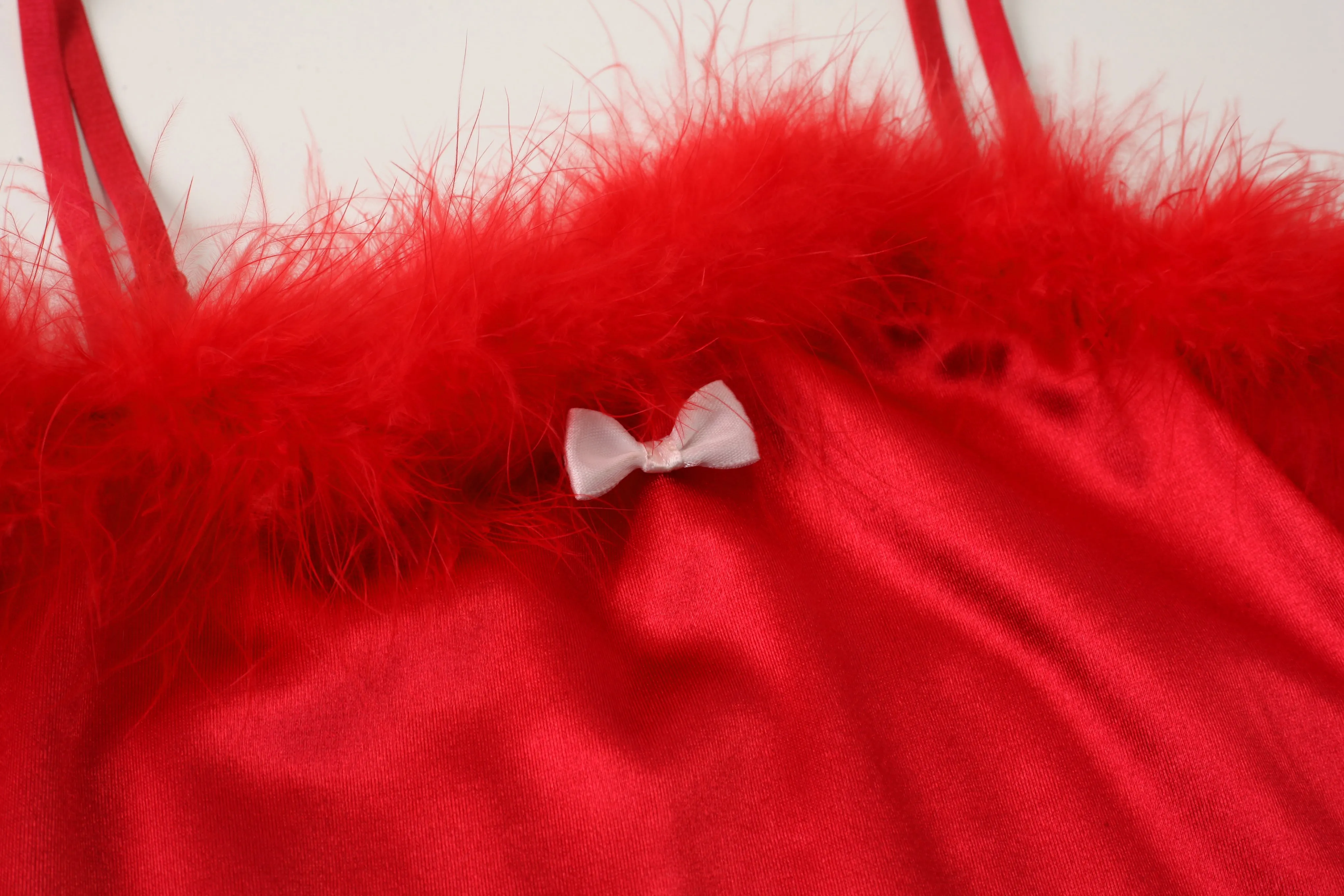 Feather Trim Satin Slip Dress
