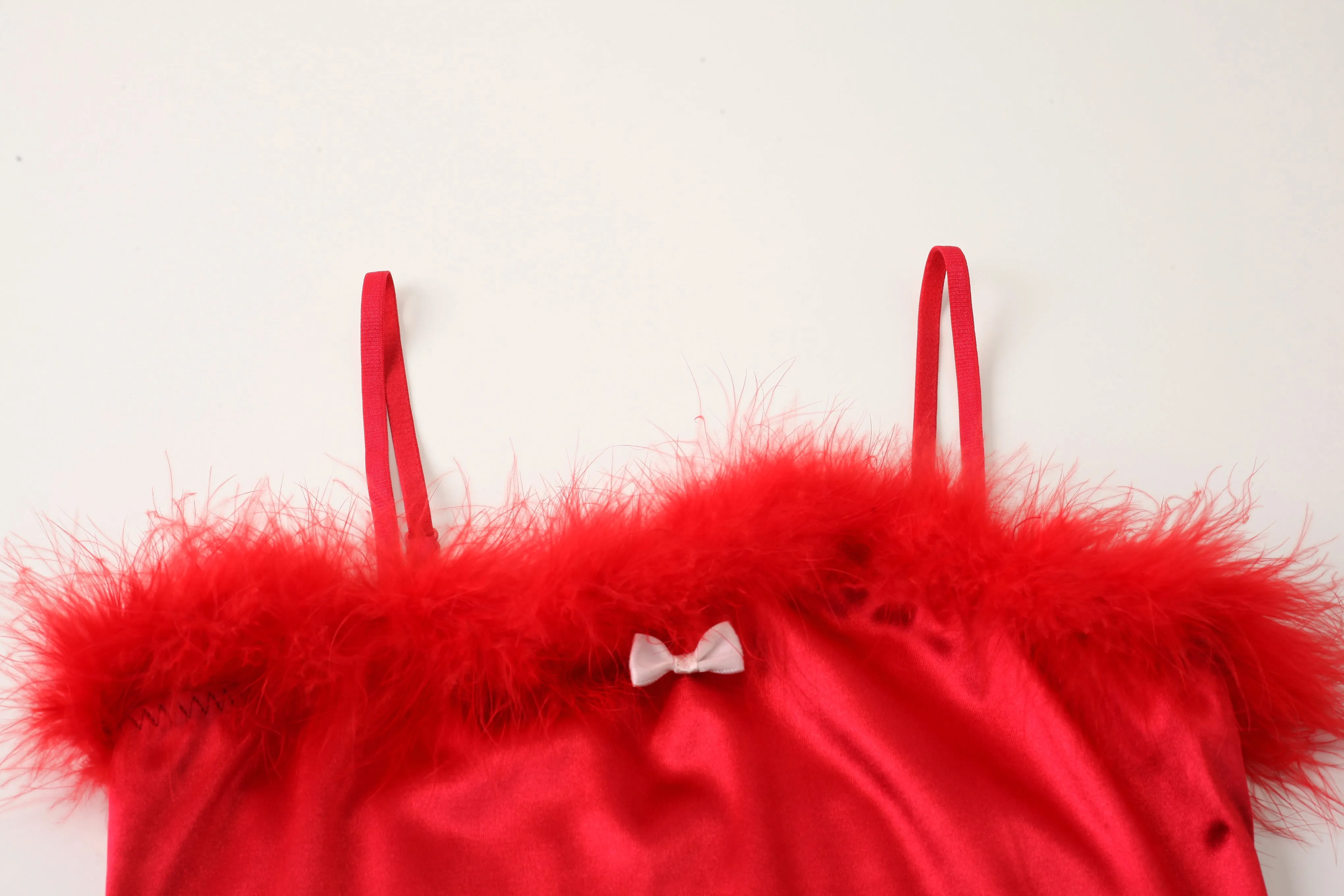 Feather Trim Satin Slip Dress
