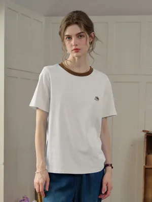 【Final Sale】Reya Simple Round Neck Contrasting Embroidery Cotton Top