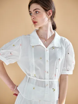 【Final Sale】Savanna Simple Little Daisy Embroidered White Blouse