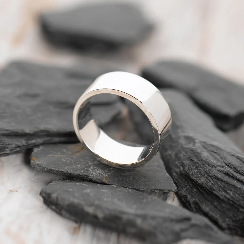 Flat-Shaped Solid 925 Silver Band - 7mm Wide