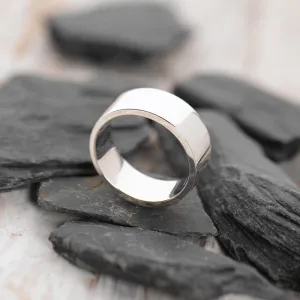 Flat-Shaped Solid 925 Silver Band - 7mm Wide