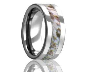 Flat Snow Shadow Camo Tungsten Ring