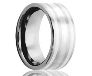 Flat Tungsten Argentium Silver Inlay Ring