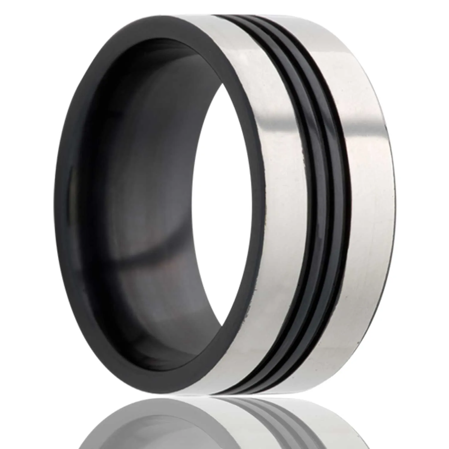 Flat Zirconium Ring with Three Grooves
