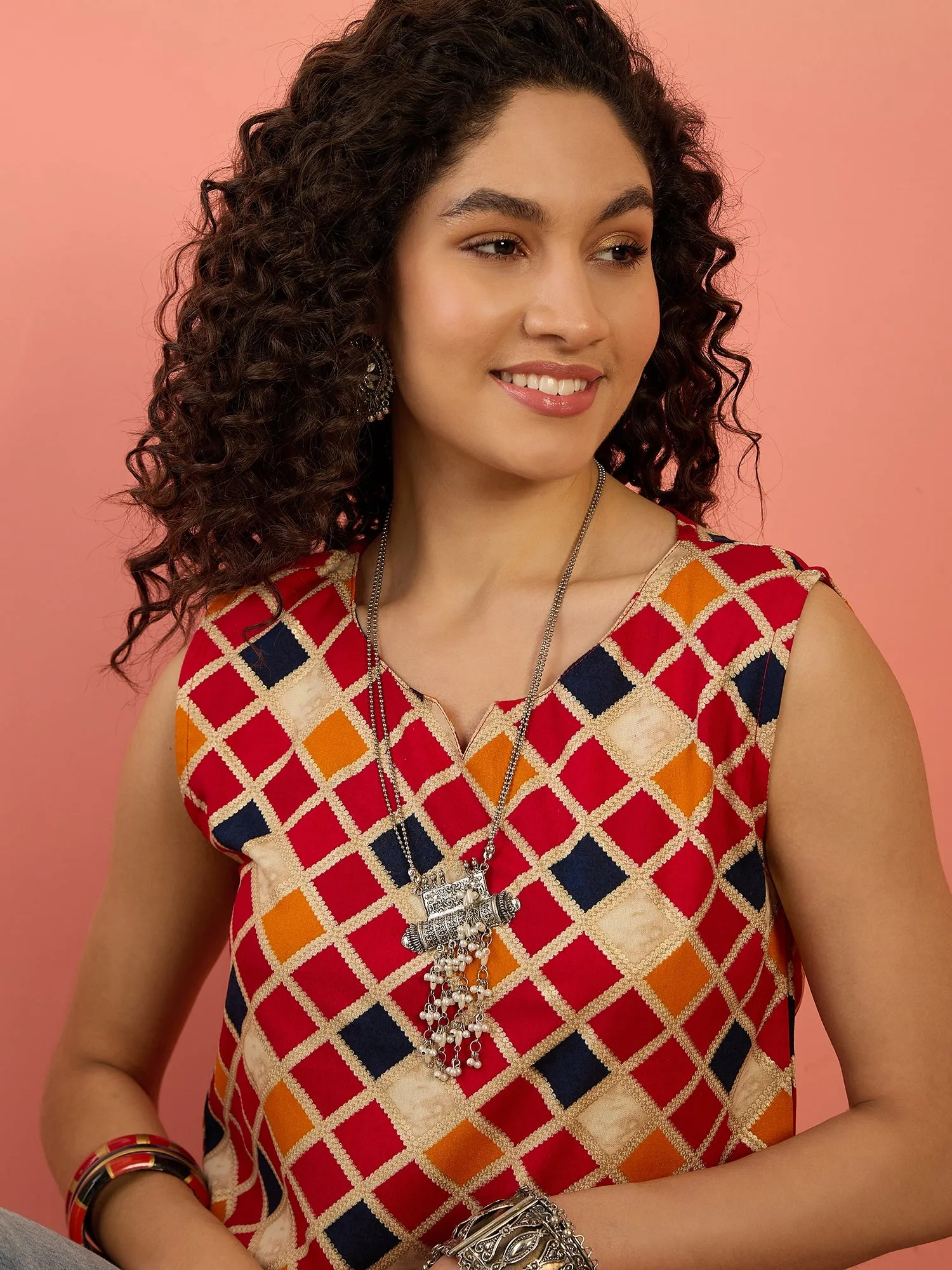 FUCHSIA MULTI CHECK FOIL W/S TOP