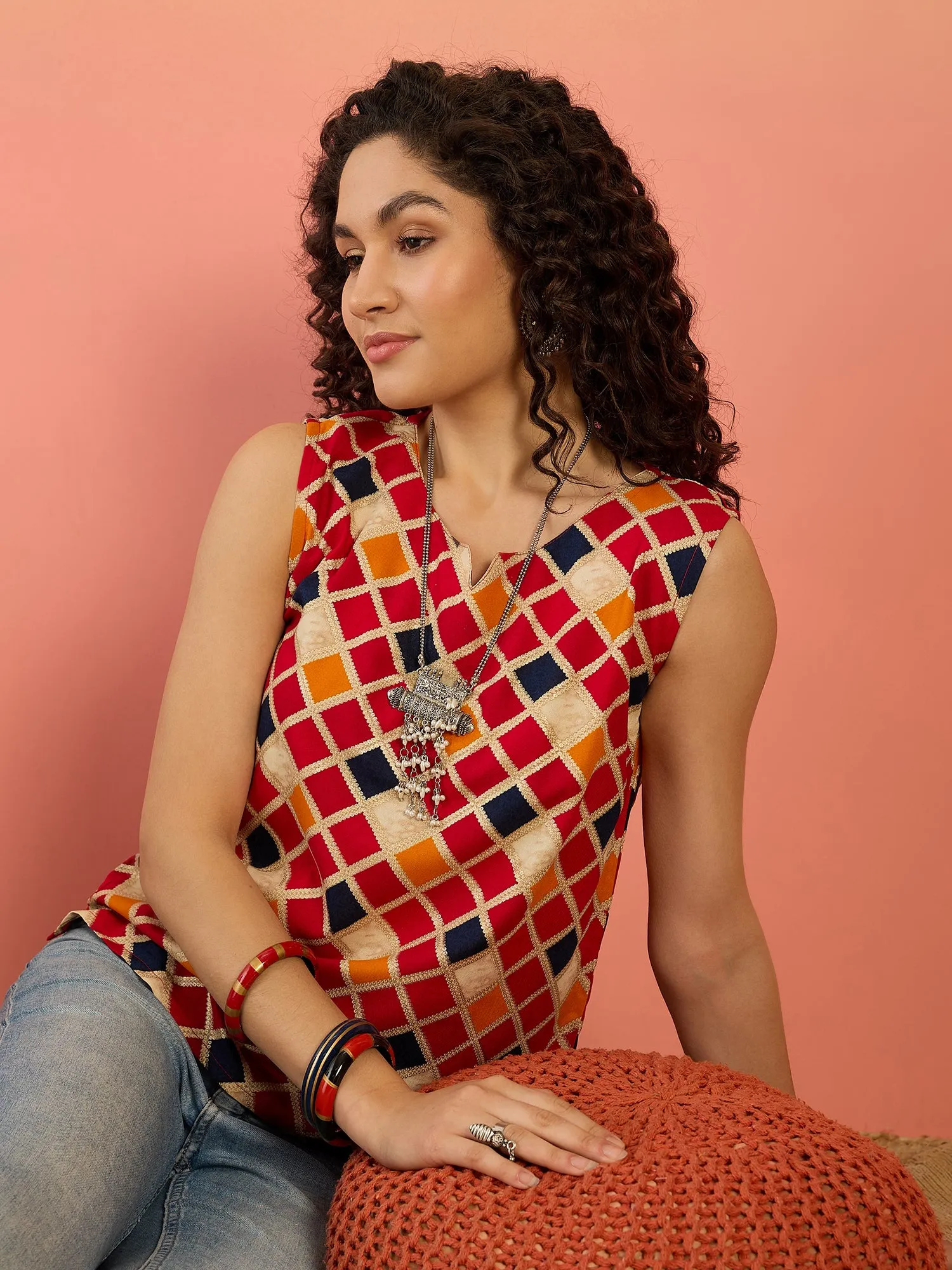 FUCHSIA MULTI CHECK FOIL W/S TOP
