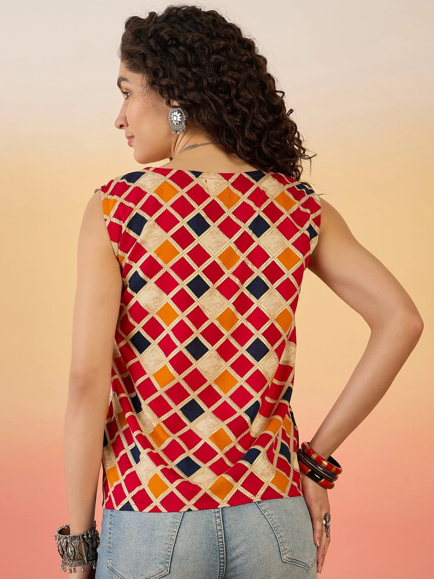 FUCHSIA MULTI CHECK FOIL W/S TOP