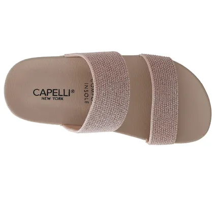 Girls Blush Glitter Double Strap Slip-On Sandal
