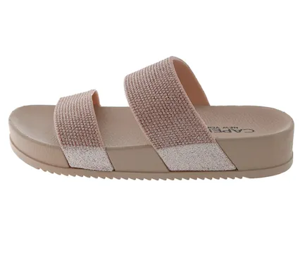 Girls Blush Glitter Double Strap Slip-On Sandal