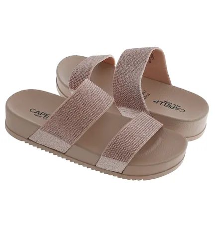 Girls Blush Glitter Double Strap Slip-On Sandal