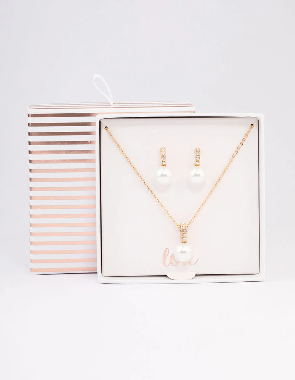 Gold Diamante Pearl Jewellery Set