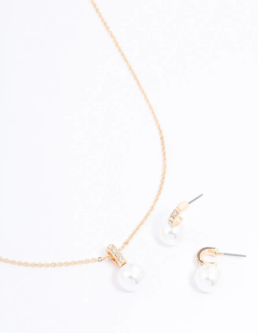 Gold Diamante Pearl Jewellery Set