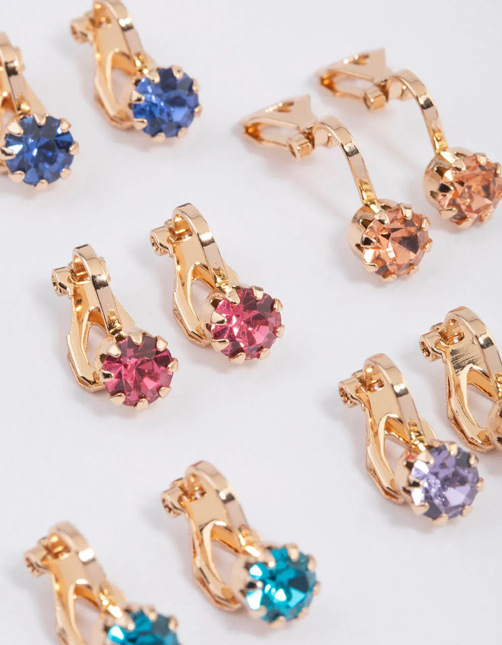 Gold Simple Diamante Clip On Earrings 5-Pack