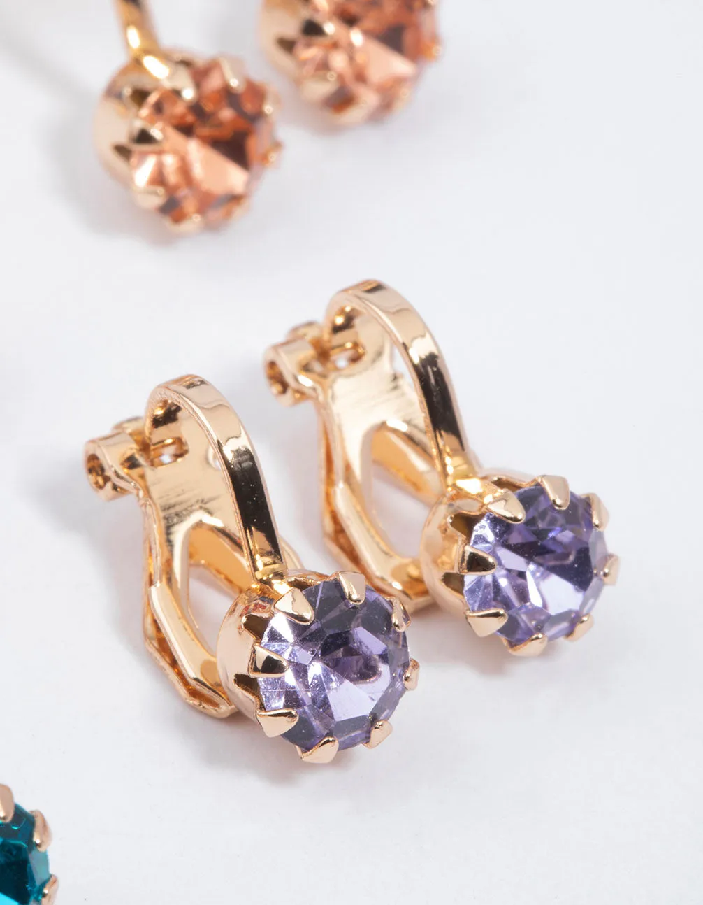 Gold Simple Diamante Clip On Earrings 5-Pack