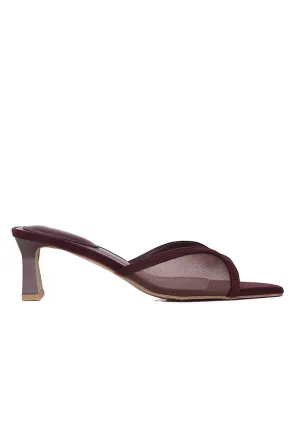 Haira Mesh Slip Ons Heels (Maroon)