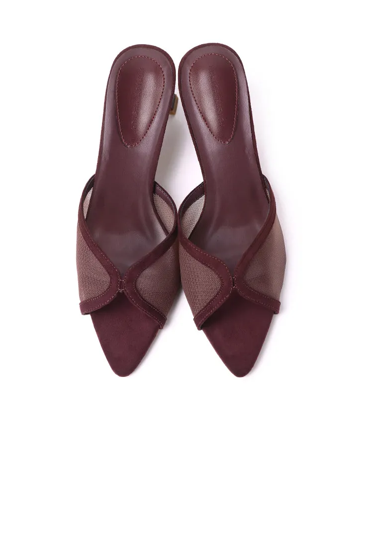 Haira Mesh Slip Ons Heels (Maroon)