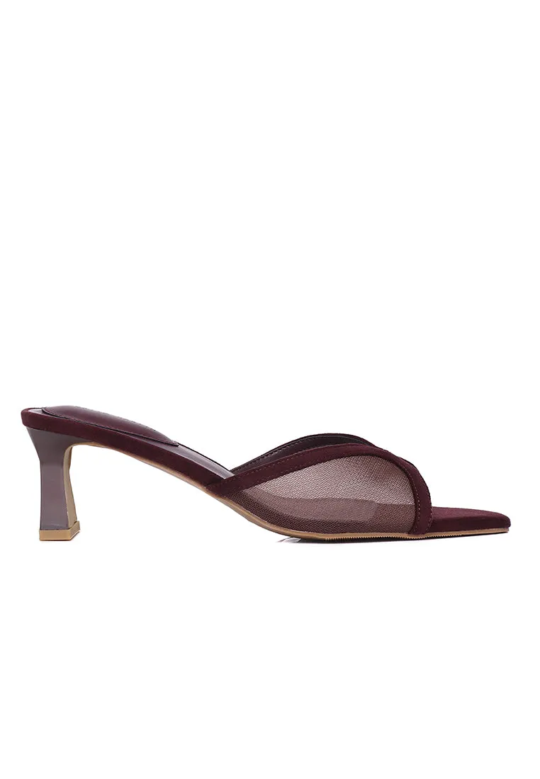 Haira Mesh Slip Ons Heels (Maroon)