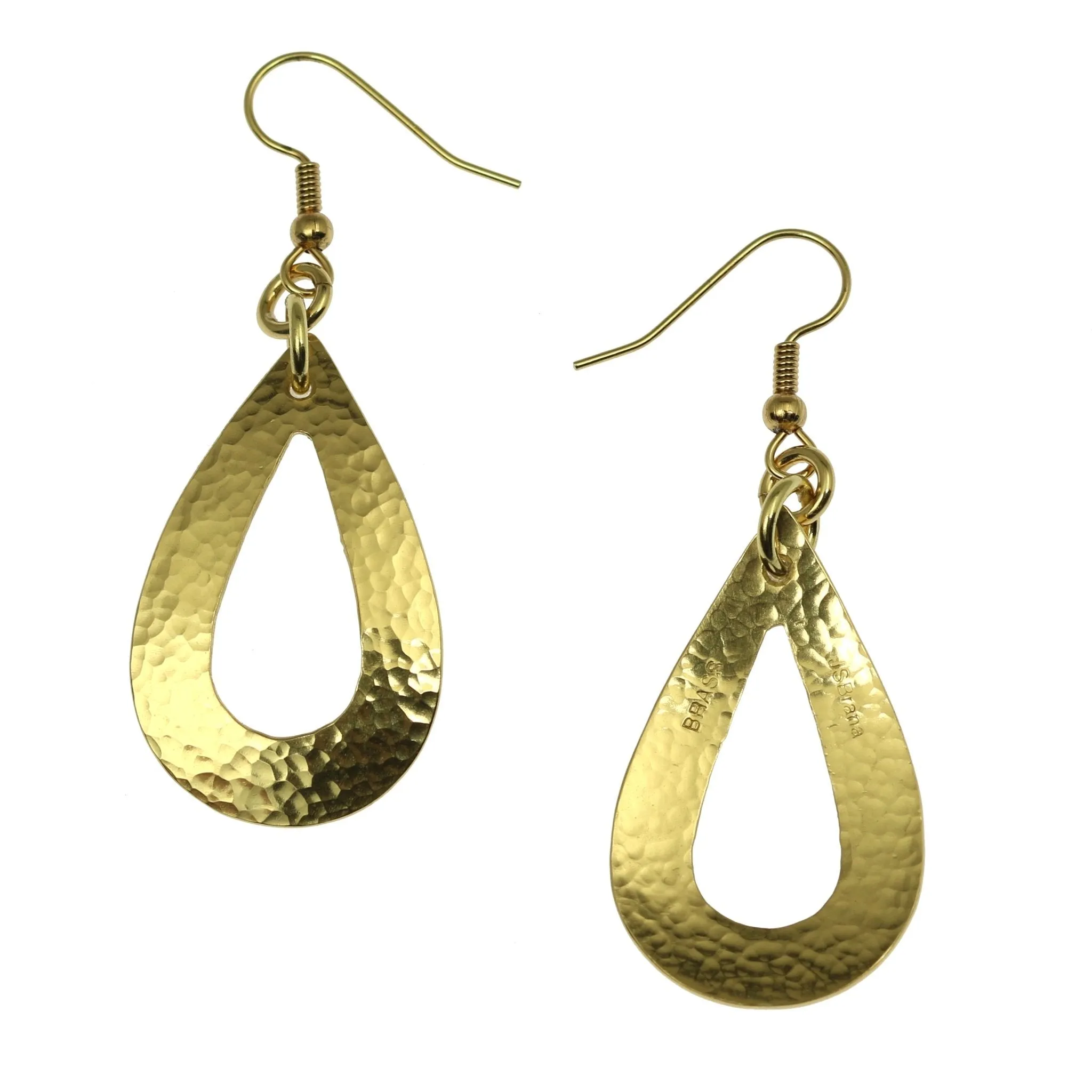 Hammered Nu Gold Brass Open Teardrop Earrings