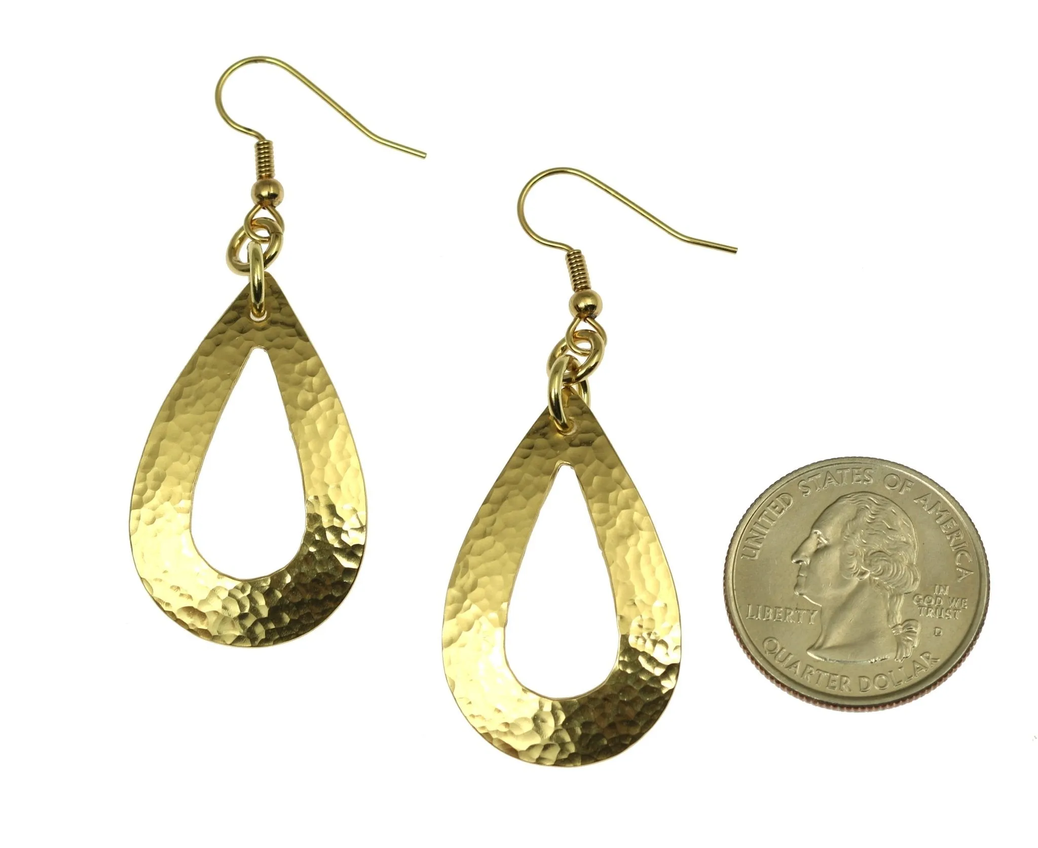 Hammered Nu Gold Brass Open Teardrop Earrings