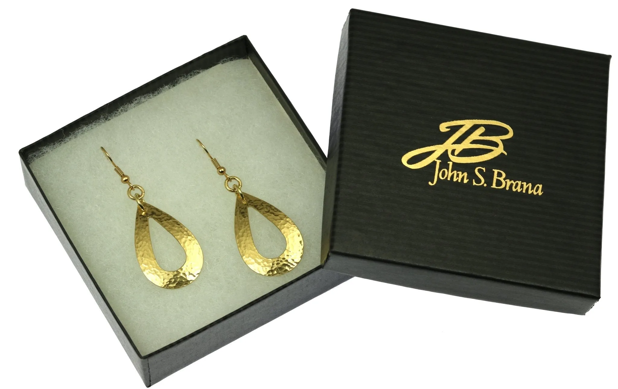 Hammered Nu Gold Brass Open Teardrop Earrings