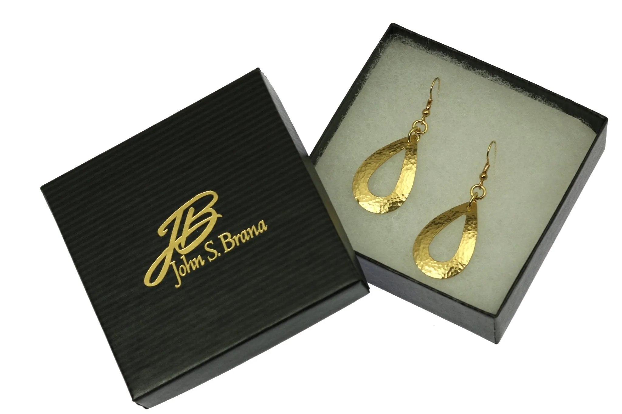Hammered Nu Gold Brass Open Teardrop Earrings