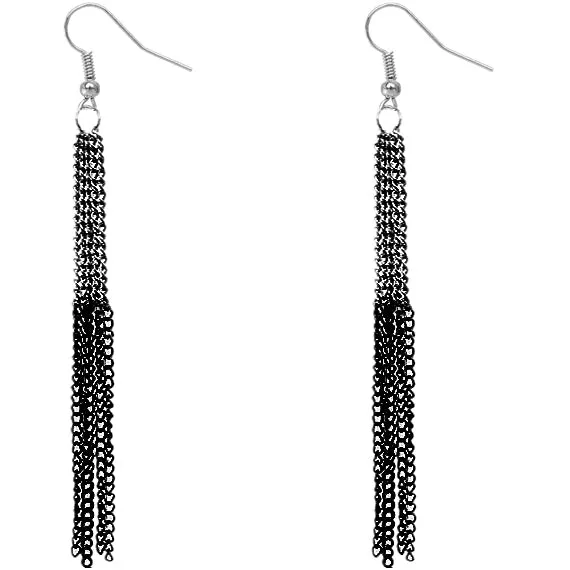 Hematite Black Extra Long Chain Earrings