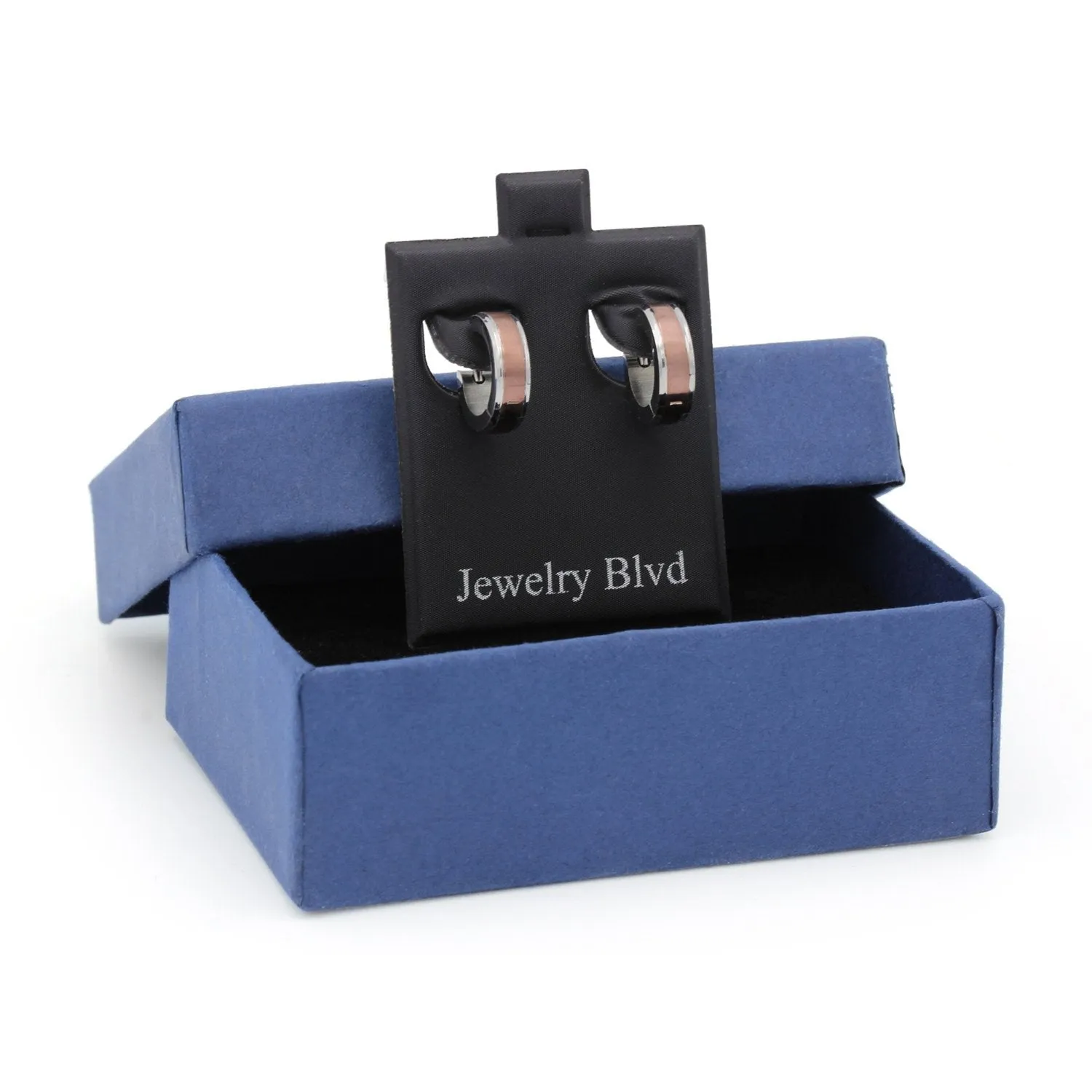 Huggie Hoop  Stainless Steel Earrings with Deep Rose Gold Stripes