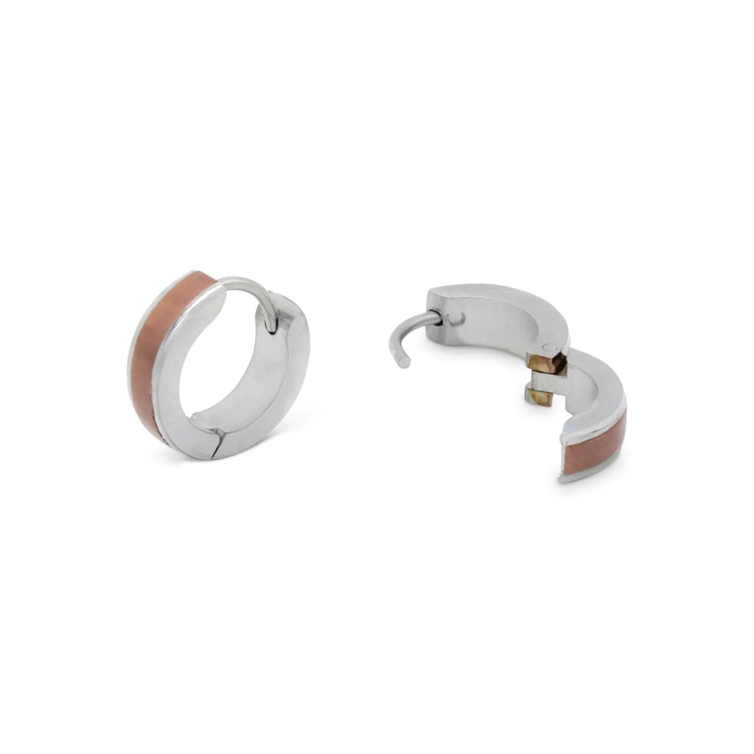 Huggie Hoop  Stainless Steel Earrings with Deep Rose Gold Stripes