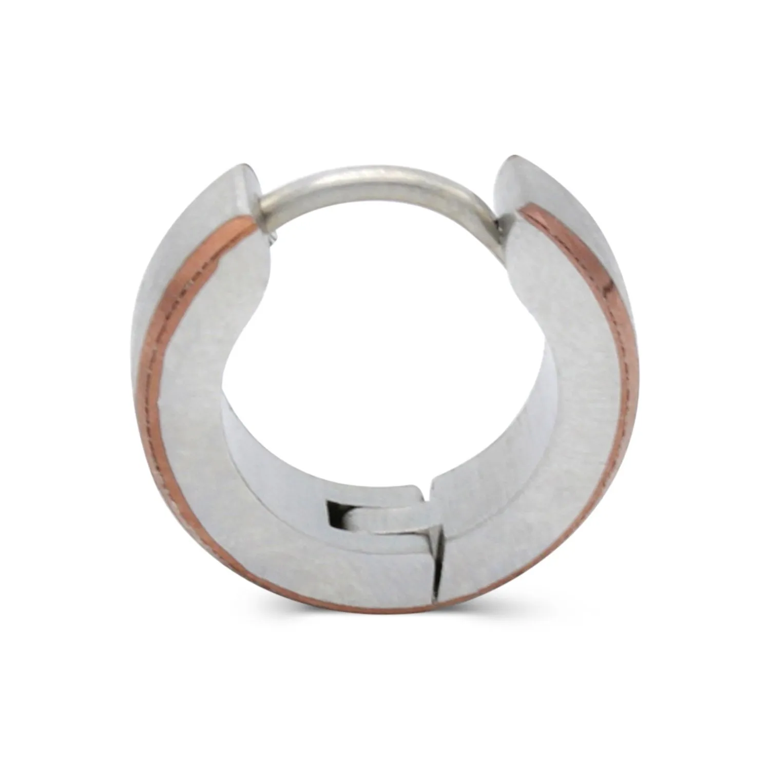Huggie Hoop  Stainless Steel Earrings with Deep Rose Gold Stripes