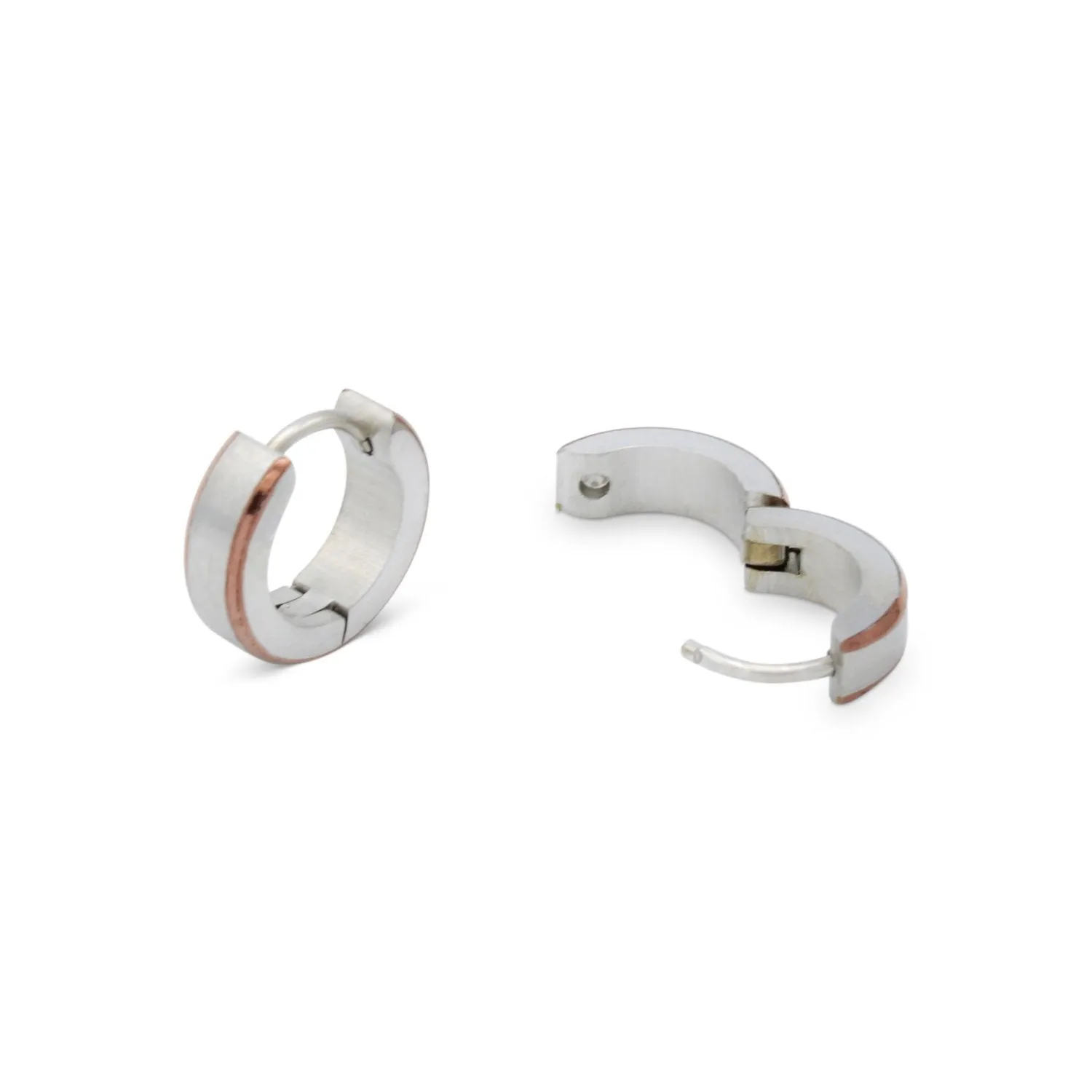 Huggie Hoop  Stainless Steel Earrings with Deep Rose Gold Stripes