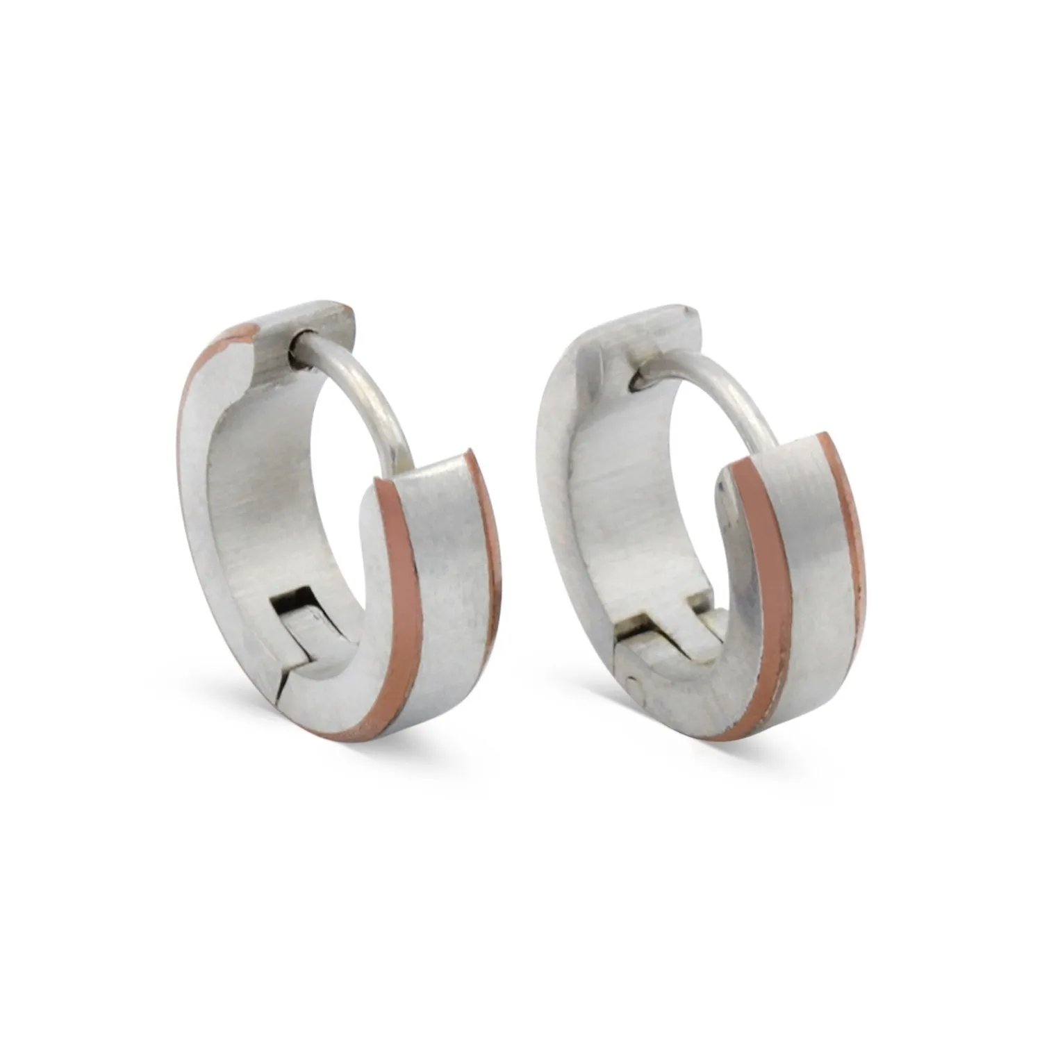 Huggie Hoop  Stainless Steel Earrings with Deep Rose Gold Stripes