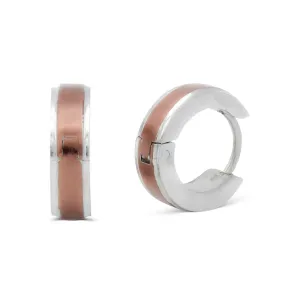 Huggie Hoop  Stainless Steel Earrings with Deep Rose Gold Stripes