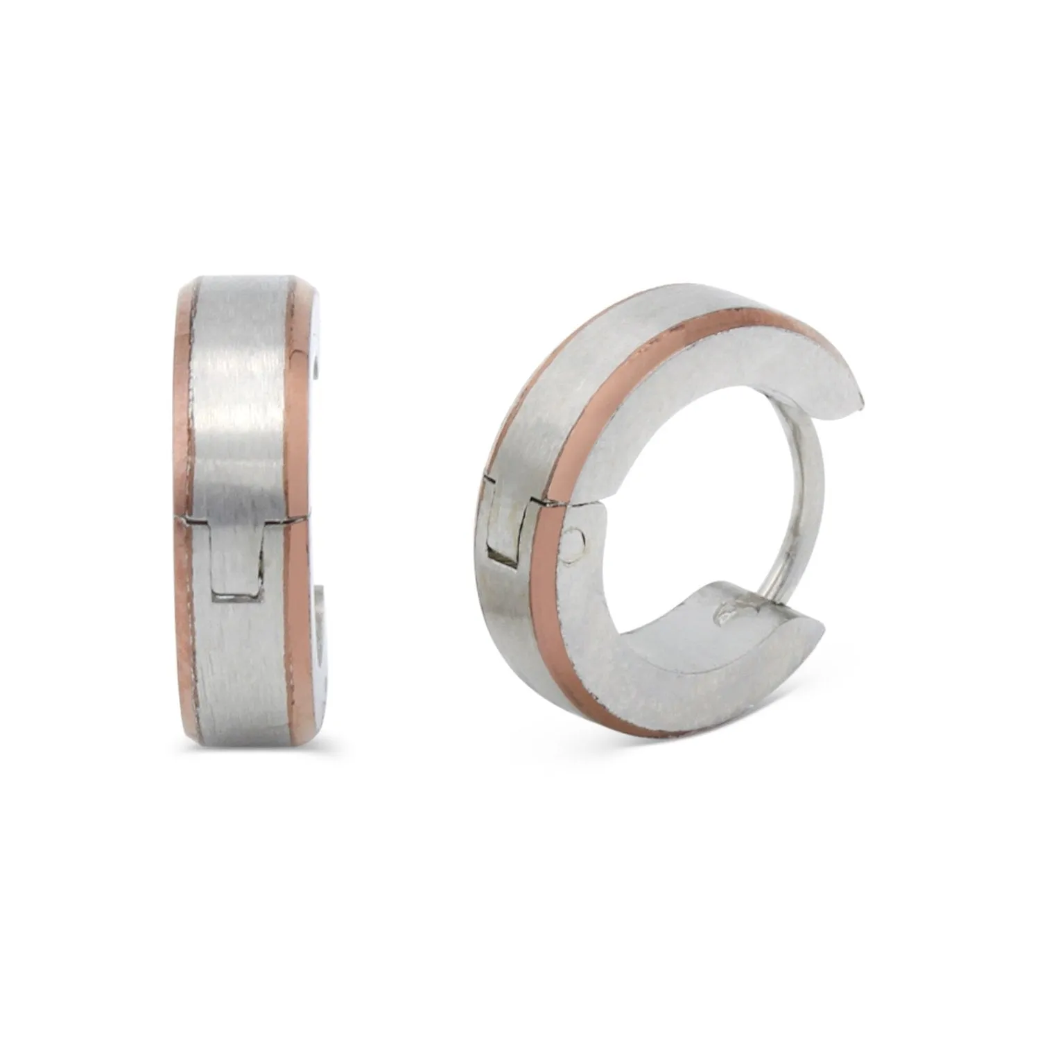Huggie Hoop  Stainless Steel Earrings with Deep Rose Gold Stripes